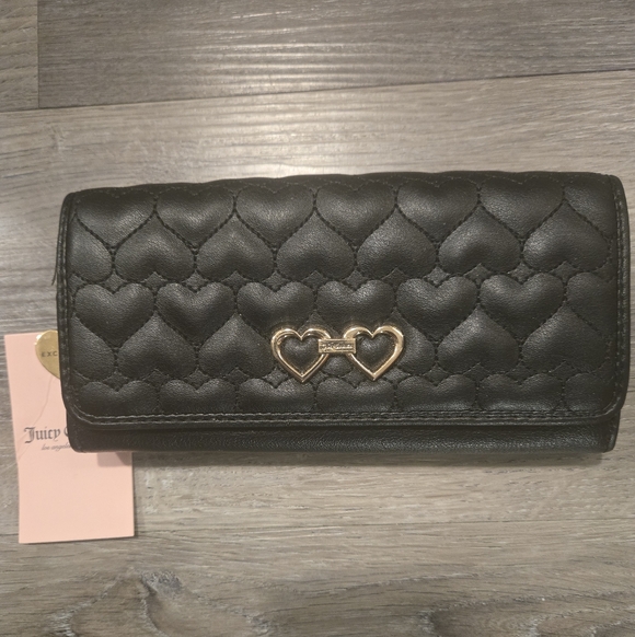 Juicy Couture Handbags - Juicy Couture Black Quilted Heart Wallet with Gold Double Heart Accent New